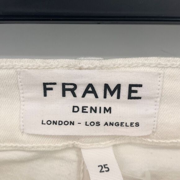 Frame Le High Skinny Blanc Jefferson Distressed Denim Jeans Womens Size 25 - Picture 6 of 7